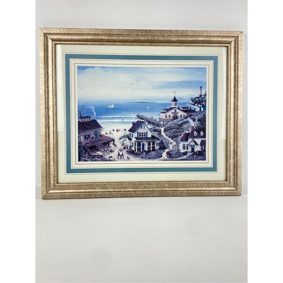 Mary Ann Vessey Seaside Village Lighthouse Framed Print 19x23in
